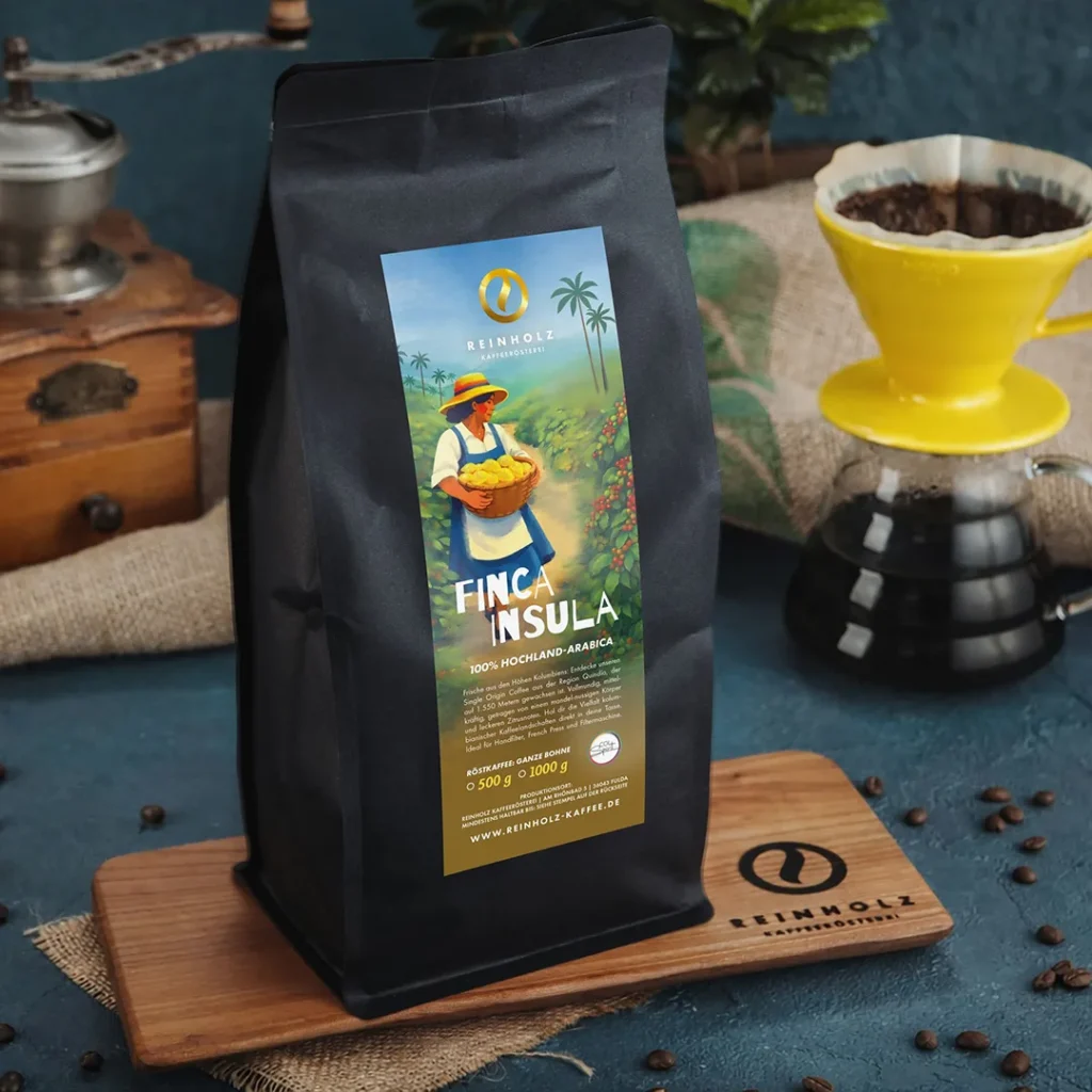 Single Origin Kaffee Finca Insula aus Kolumbien von Reinholz Kaffeerösterei als ganze Bohne für Filterkaffee und Handfilter